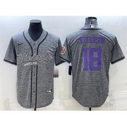 Men Minnesota Vikings 18 Justin Jefferson Grey With Patch Cool Base Stitched Baseball Jersey