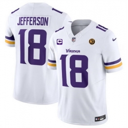 Men Minnesota Vikings 18 Justin Jefferson White 2023 F U S E  With 1 Star C Patch And John Madden Patch Vapor Limited Stitched Football Jersey