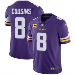 Men Minnesota Vikings 2022 #8 Kirk Cousins Purple With 4-Star C Patch Vapor Untouchable Limited Stitched NFL Jersey