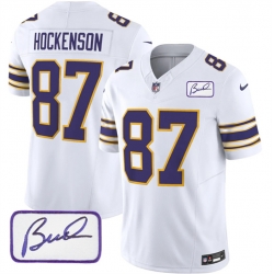 Men Minnesota Vikings 87 T J Hockenson White 2023 F U S E Bud Grant Patch Vapor Limited Stitched Jersey