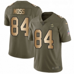 Mens Nike Minnesota Vikings 84 Randy Moss Limited OliveGold 2017 Salute to Service NFL Jersey