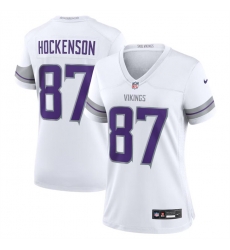 Women Minnesota Vikings 87 T J  Hockenson White Winter Warrior Limited Stitched Jersey