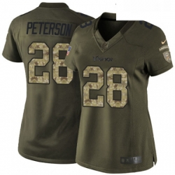 Womens Nike Minnesota Vikings 28 Adrian Peterson Elite Green Salute to Service NFL Jersey