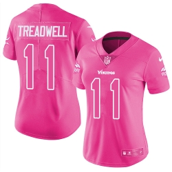 Womens Nike Vikings #11 Laquon Treadwell Pink  Stitched NFL Limited Rush Fashion Jersey