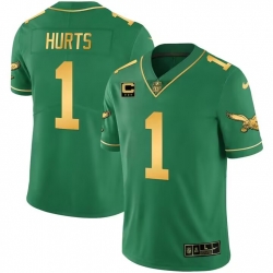 Men Philadelphia Eagles 1 Jalen Hurts Green Gold Vapor Limited Stitched Football Jersey