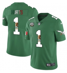 Men Philadelphia Eagles 1 Jalen Hurts Green Mexico Vapor Untouchable Limited Stitched Football Jersey