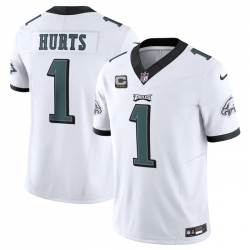 Men Philadelphia Eagles 1 Jalen Hurts White 2023 F U S E  With C Patch Vapor Untouchable Limited Stitched Football Jersey