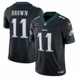 Men Philadelphia Eagles 11 A  J  Brown Black F U S E With 2 Star C Patch Vapor Untouchable Limited Stitched Football Jersey