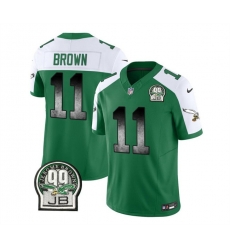 Men Philadelphia Eagles 11 A  J  Brown Green White 2023 F U S E  Throwback Vapor Untouchable Limited Stitched Football Jersey