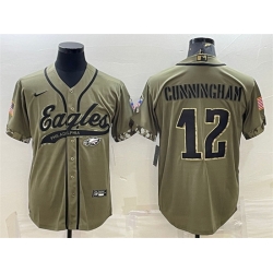 Men Philadelphia Eagles 12 Randall Cunningham Olive 2022 Salute To Service Cool Base Stitched Baseball Jersey