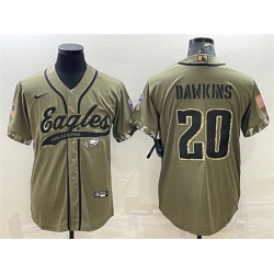 Men Philadelphia Eagles 20 Brian Dawkins Olive 2022 Salute To Service Cool Base Stitched Baseball Jersey