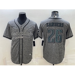 Men Philadelphia Eagles 26 Miles Sanders Gray With Patch Cool Base Stitched Baseball Jersey