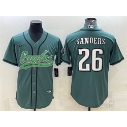 Men Philadelphia Eagles 26 Miles Sanders Green With Patch Cool Base Stitched Baseball Jersey