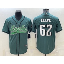 Men Philadelphia Eagles 62 Jason Kelce Green With Patch Cool Base Stitched Baseball Jersey