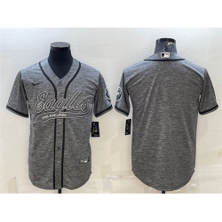 Men Philadelphia Eagles Blank Grey With Patch Cool Base Stitched Baseball Jersey