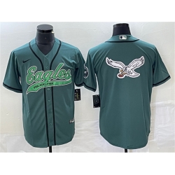 Men Philadelphia Eagles Green Team Big Logo Cool Base Stitched Baseball Jersey