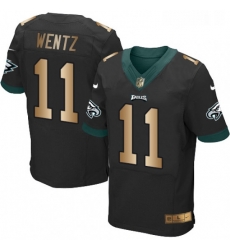 Mens Nike Philadelphia Eagles 11 Carson Wentz Elite BlackGold Alternate NFL Jersey