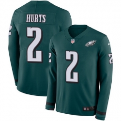 Nike Eagles 2 Jalen Hurts Green Team Color Men Stitched NFL Limited Therma Long Sleeve Jersey