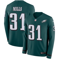 Nike Eagles #31 Jalen Mills Midnight Green Team Color Men Stitched NFL Limited Therma Long Sleeve Jersey