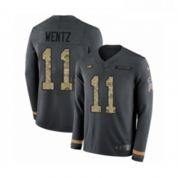 Youth Nike Philadelphia Eagles 11 Carson Wentz Limited Black Salute to Service Therma Long Sleeve NFL Jersey