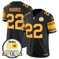 Men Pittsburgh Steelers 22 Najee Harris Black 2024 F U S E 50th Anniversary Of Super Bowl IX Color Rush Limited Stitched Jersey