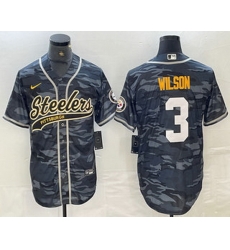 Men Pittsburgh Steelers 3 Russell Wilson Camo With Patch Cool Base Stitched Baseball Jersey