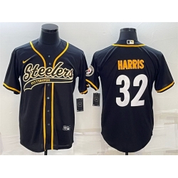 Men Pittsburgh Steelers 32 Franco Harris Black With Patch Cool Base Stitched Baseball Jersey