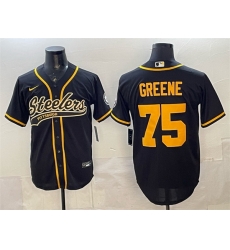Men Pittsburgh Steelers 75 Joe Greene Black With Patch Cool Base Stitched Baseball Jersey Men Pittsburgh Steelers 75 Joe Greene Black With Patch Cool Base Stitched Baseball Jersey