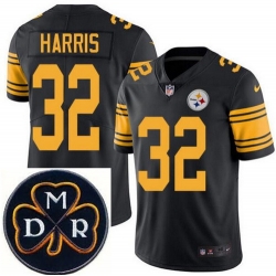 Men's Nike Pittsburgh Steelers #32 Franco Harris Elite Black Rush NFL MDR Dan Rooney Patch Jersey