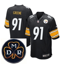 Men's Nike Pittsburgh Steelers #91 Kevin Greene Black Stitched NFL Elite MDR Dan Rooney Patch Jersey