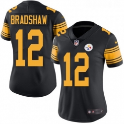 Womens Nike Pittsburgh Steelers 12 Terry Bradshaw Limited Black Rush Vapor Untouchable NFL Jersey