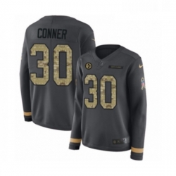 Womens Nike Pittsburgh Steelers 30 James Conner Limited Black Salute to Service Therma Long Sleeve NFL Jersey