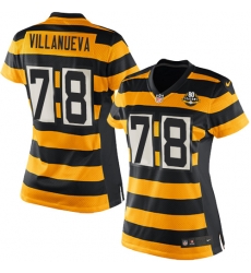 Womens Nike Pittsburgh Steelers #78 Alejandro Villanueva Elite Yellow Black Alternate 80TH Anniversary Throwback NFL Jersey