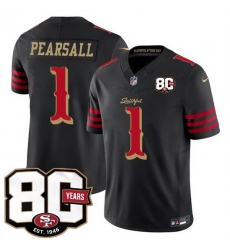Men San Francisco 49ers  1 Ricky Pearsall Black 80th Anniversary Patch  Rivalries  2026 F U S E  Vapor Untouchabl Limited Stitched Football Jersey