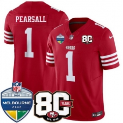 Men San Francisco 49ers  1 Ricky Pearsall Red 80th Anniversary And Melbourne Game Patch 2026 F U S E  Vapor Untouchabl2026 F U S E  Vapor Untouchable Limit