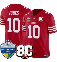 Men San Francisco 49ers  10 Mac Jones Red 80th Anniversary And Melbourne Game Patch 2026 F U S E  Vapor Untouchabl2026 F U S E  Vapor Untouchable Limited S