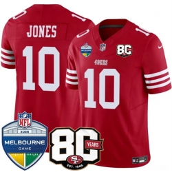 Men San Francisco 49ers  10 Mac Jones Red 80th Anniversary And Melbourne Game Patch 2026 F U S E  Vapor Untouchabl2026 F U S E  Vapor Untouchable Limited S