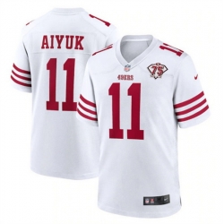 Men San Francisco 49ers 11 Brandon Aiyuk 2022 New White With 75th Anniverseray Patch Stitched Game Jersey