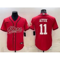 Men San Francisco 49ers 11 Brandon Aiyuk Red With Patch Cool Base Stitched Baseball JerseyS