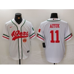 Men San Francisco 49ers 11 Brandon Aiyuk White With Patch Cool Base Stitched Baseball Jersey 1