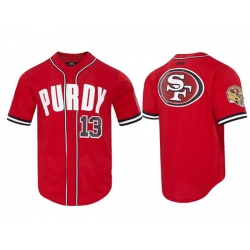 Men San Francisco 49ers 13 Brock Purdy Pro Standard Mesh Button Up Stitched Baseball Jersey