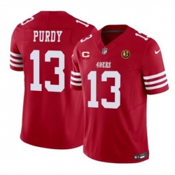 Men San Francisco 49ers 13 Brock Purdy Red 2023 F U S E  With 1 Star C Patch And John Madden Patch Vapor Limited Stitched Football Jersey