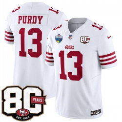 Men San Francisco 49ers 13 Brock Purdy White 80th Anniversary And Melbourne Game Patch 2026 F U S E Vapor Untouchable Limited Stitched Football Jersey