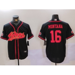 Men San Francisco 49ers  16 Joe Montana Black With Patch Cool Base Stitched Baseball Jersey