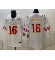 Men San Francisco 49ers 16 Joe Montana White Gold 80th Anniversary Patch Rivalries 2026 F U S E Vapor Untouchabl Limited Stitched Football Jersey Men San Francisco 49ers 16 Joe Montana White Gold 80th Anniversary Patch Rivalries 2026 F U S E Vapor Untouchabl Limited Stitched Football Jersey