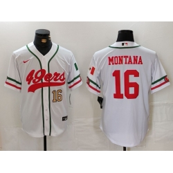 Men San Francisco 49ers 16 Joe Montana White With Patch Cool Base Stitched Baseball Jersey 2