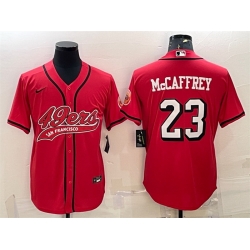 Men San Francisco 49ers 23 Christian McCaffrey New Red With Patch Cool Base Stitched Baseball Jersey