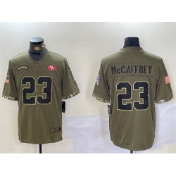 Men San Francisco 49ers 23 Christian McCaffrey Olive 2022 Salute To Service Limited Stitched Jersey