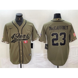 Men San Francisco 49ers 23 Christian McCaffrey Olive Salute To Service With Patch Cool Base Stitched Baseball Jersey