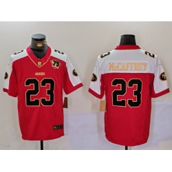 Men San Francisco 49ers 23 Christian McCaffrey Red F U S E  Mexico With Gate Bridge Patch Vapor Limited Stitched Football Jersey 1